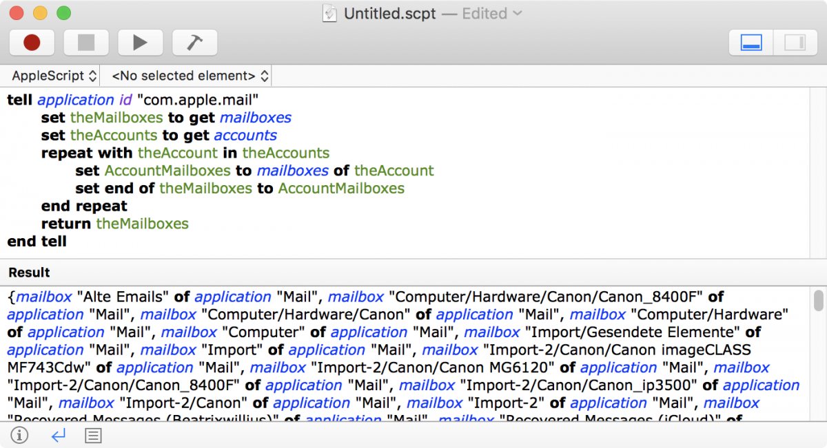 How to get a list of empty mailboxes in AppleMail?