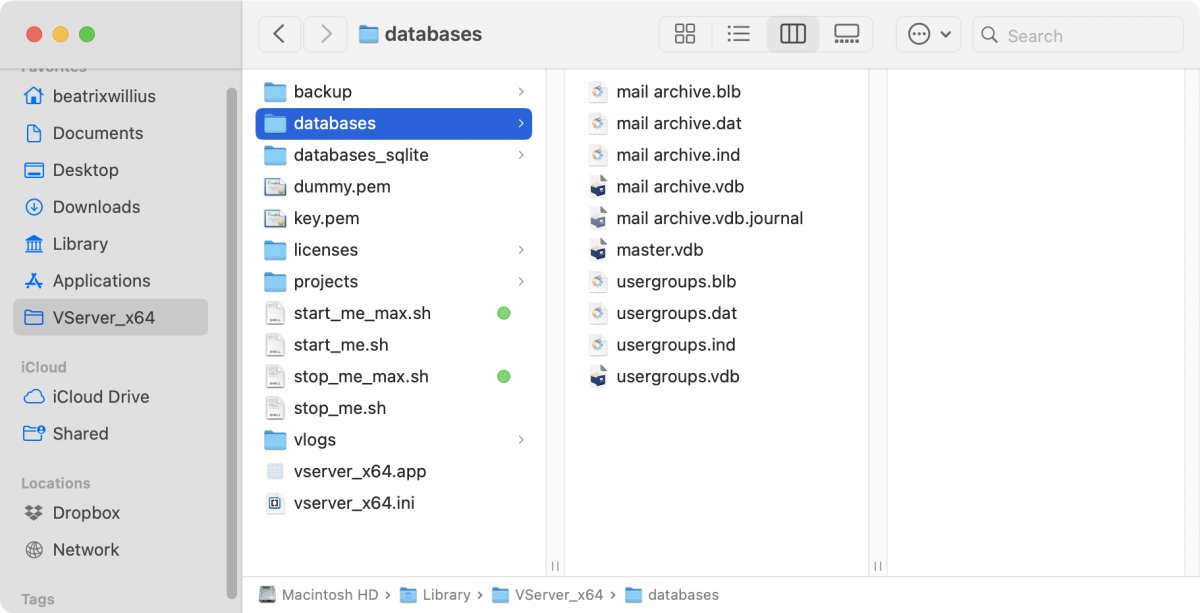 Database directory in Valentina Server