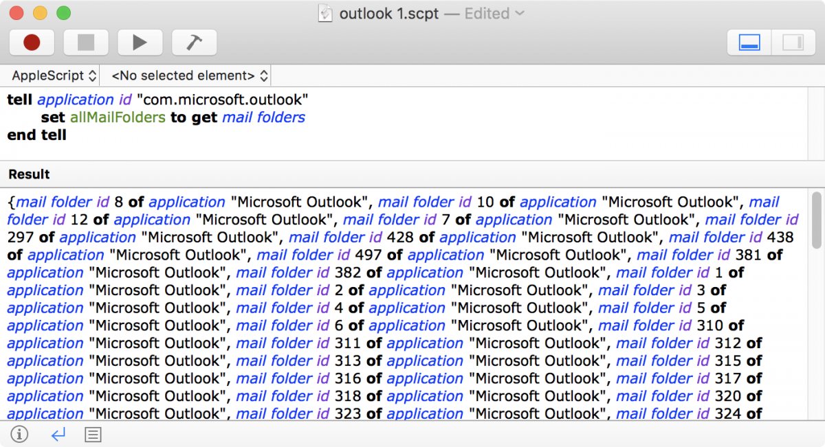 List of mailbox ids from Outlook with AppleScript