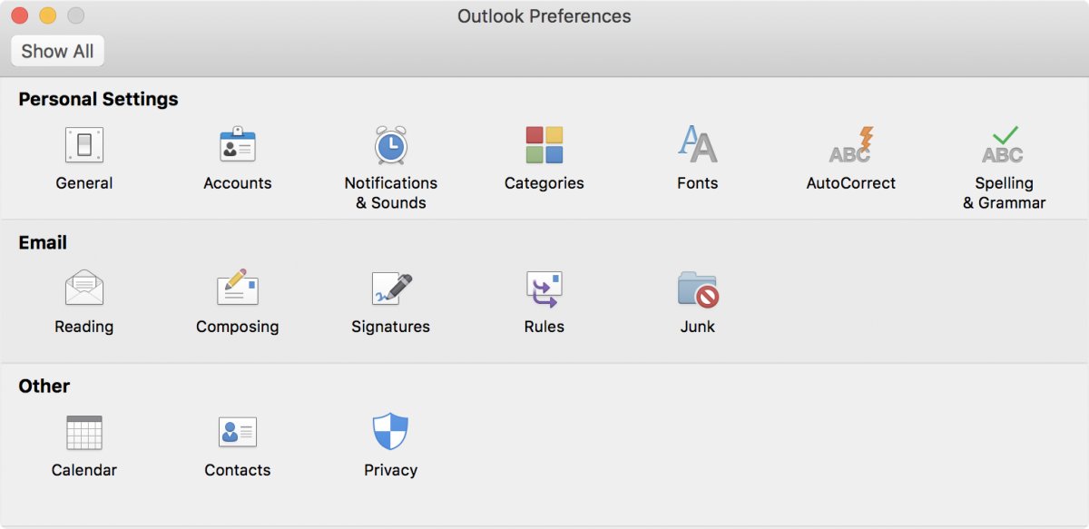 Preferences in Outlook