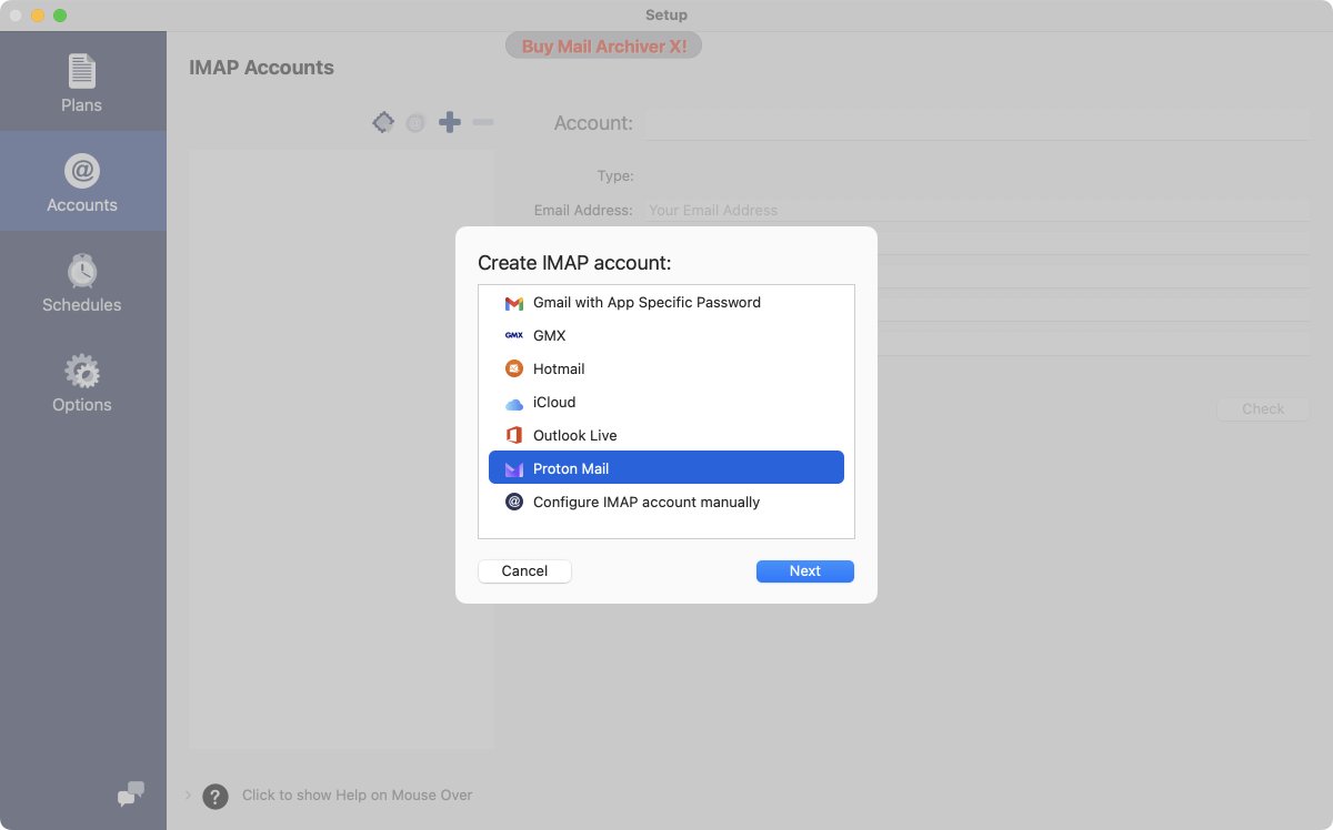 Create account in Mail Archiver