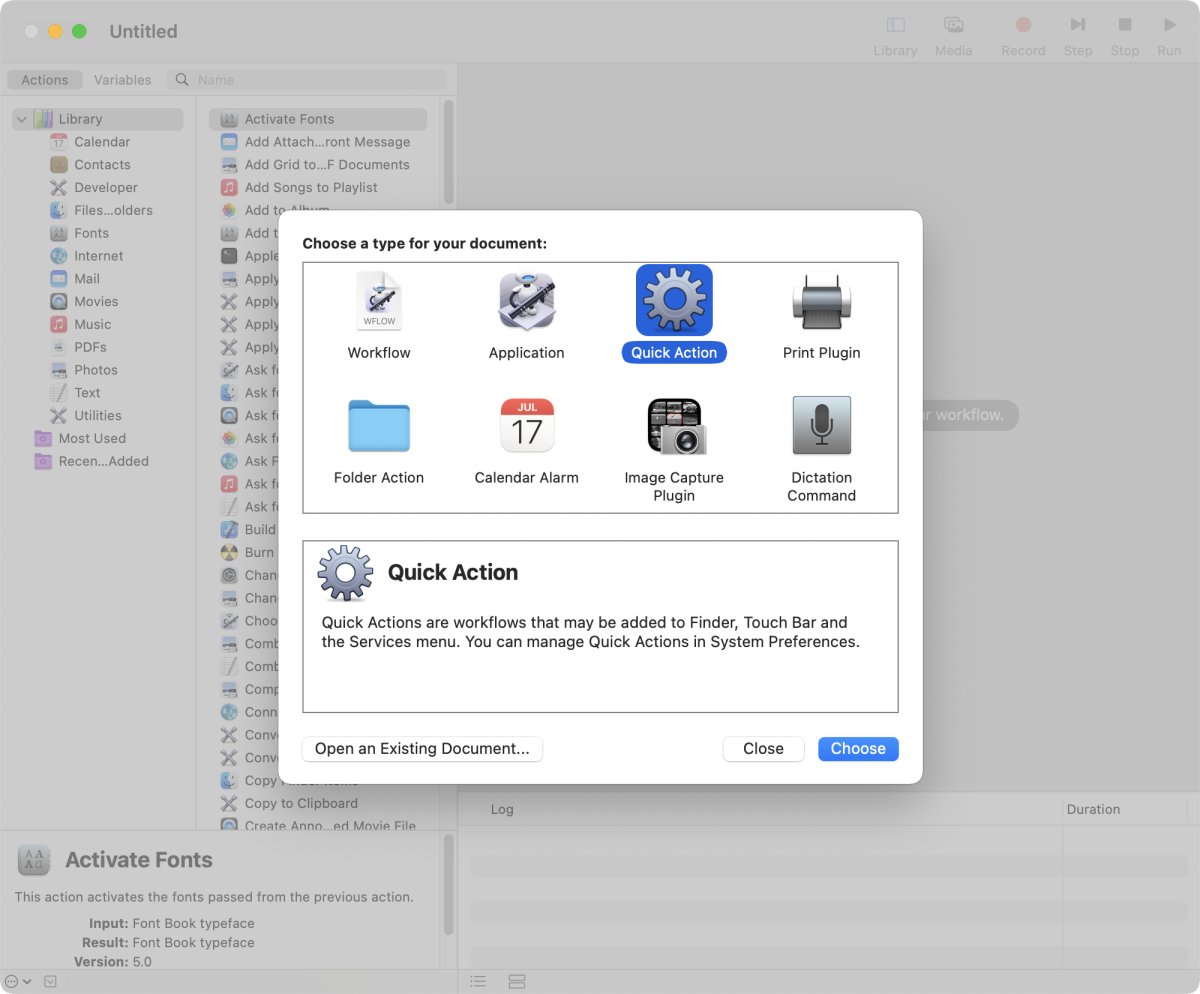 Create Quick Action in Automator