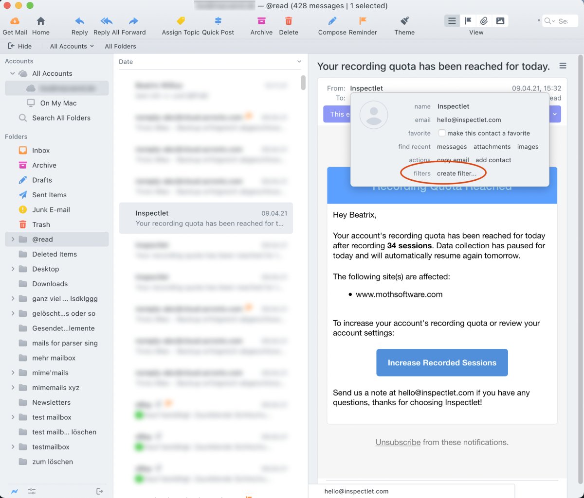 Creating filter for blocking email in Postbox