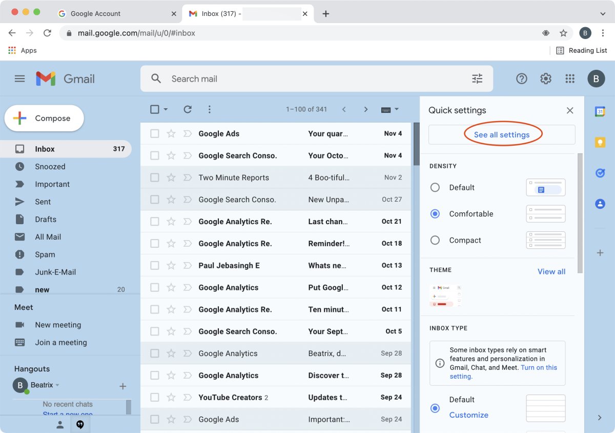General settings in Gmail