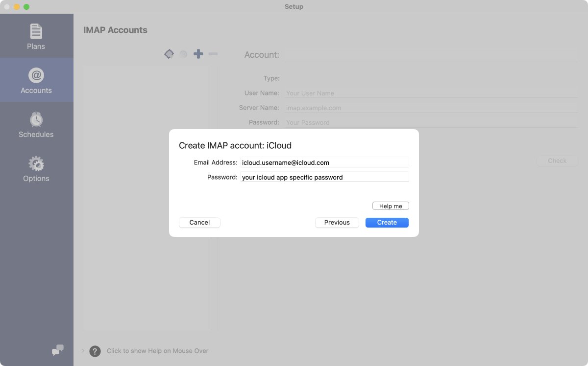 Enter username and app specific password for iCloud