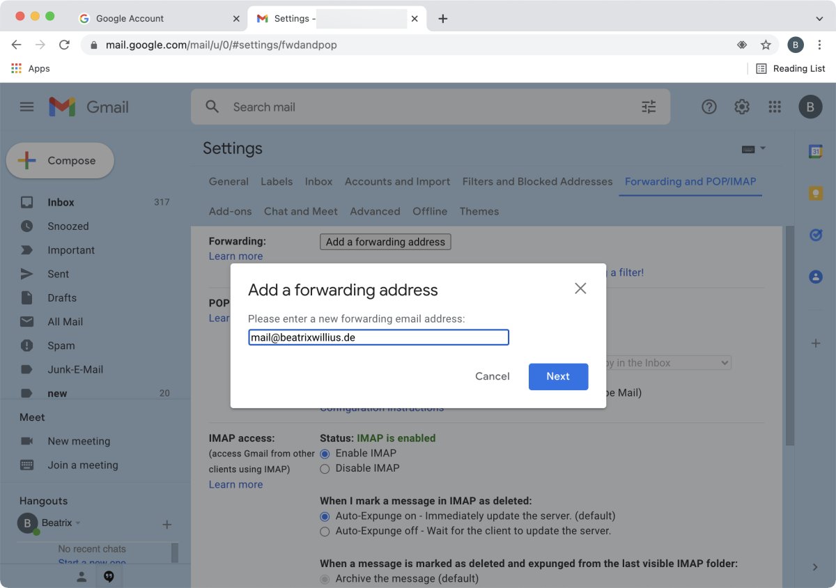 Adding a forwarding address