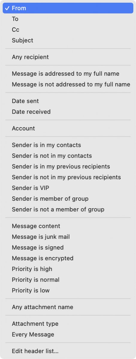 Filters in AppleMail