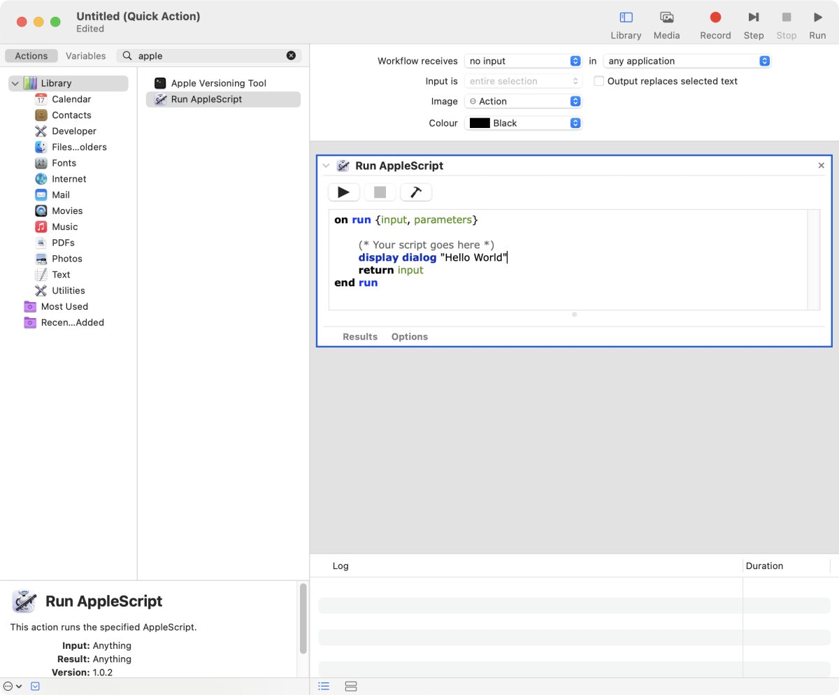 Add AppleScript to Quick Action