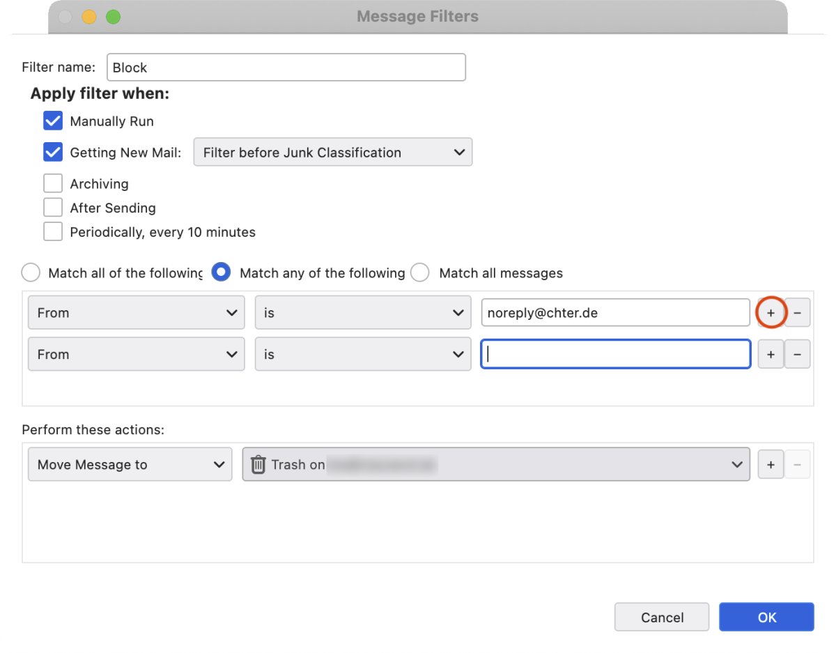 Edit filter in Thunderbird