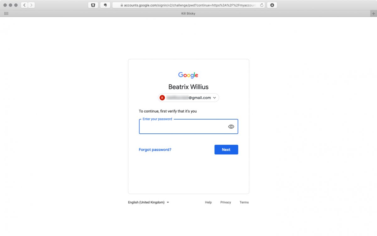 Log in again into Google