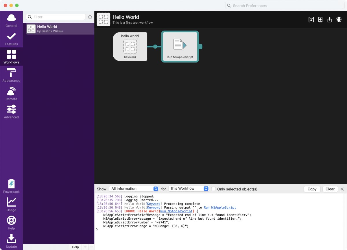 Debug info in Alfred