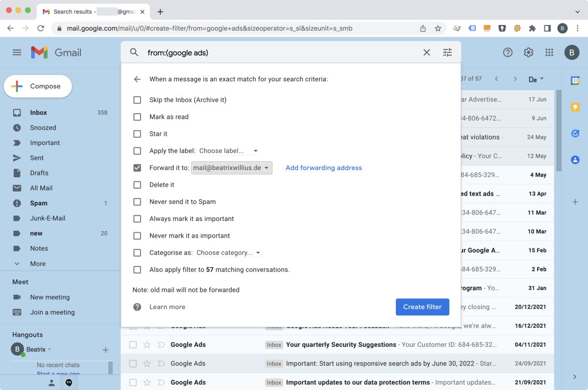 Creating a filter in Gmail