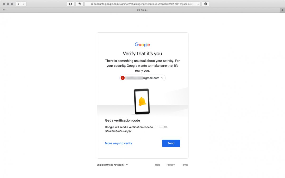 Get verification code for 2-step verification