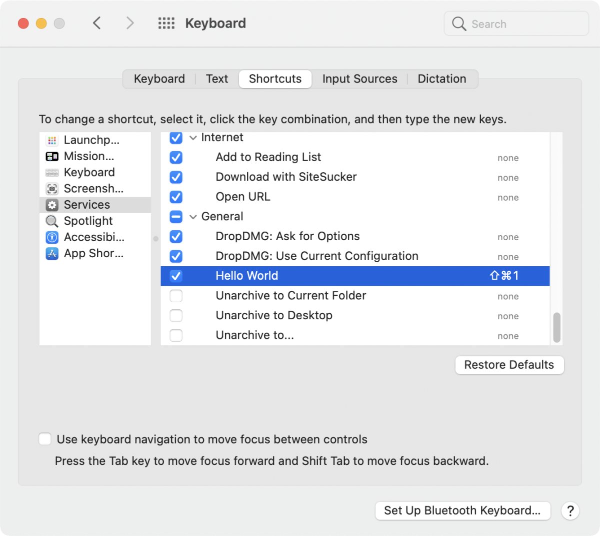 Add keycombo to service