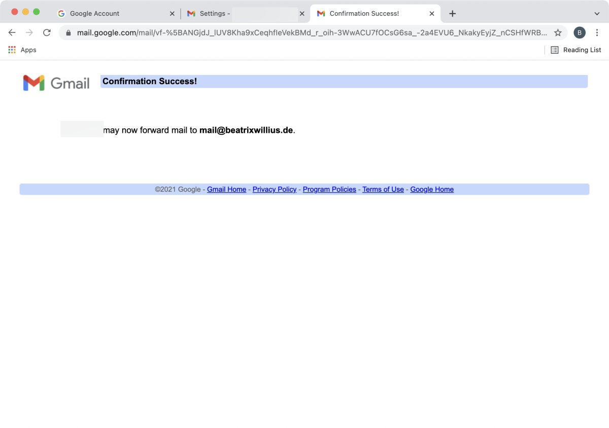 Confirmation for forwarding finally finished
