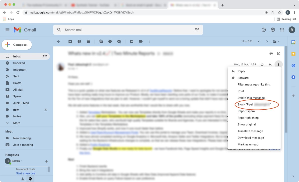 Blocking an email in Gmail