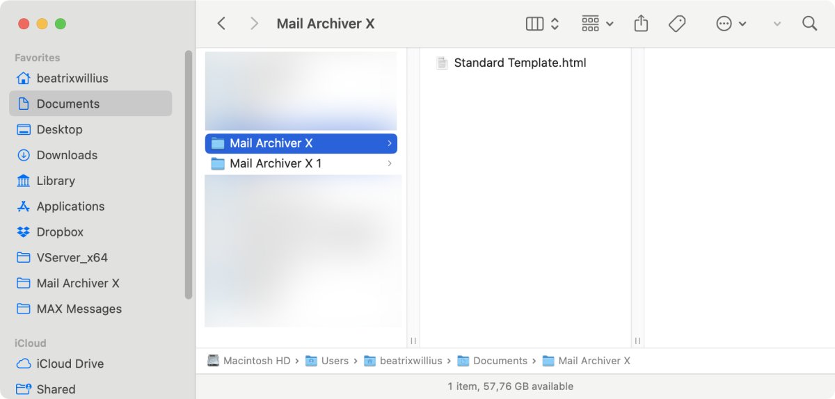 Documents folder for Mail Archiver