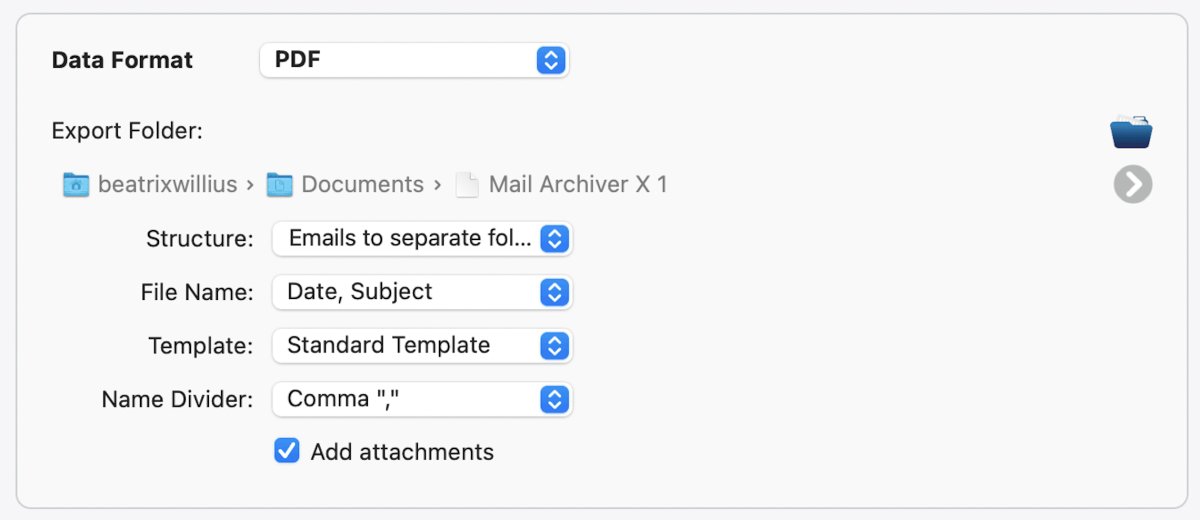 Options for PDF in Mail Archiver