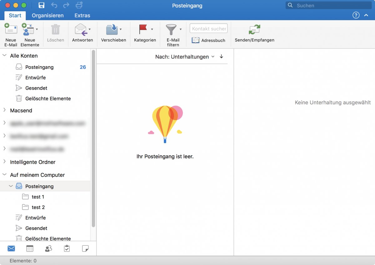 Empty mailbox in Outlook
