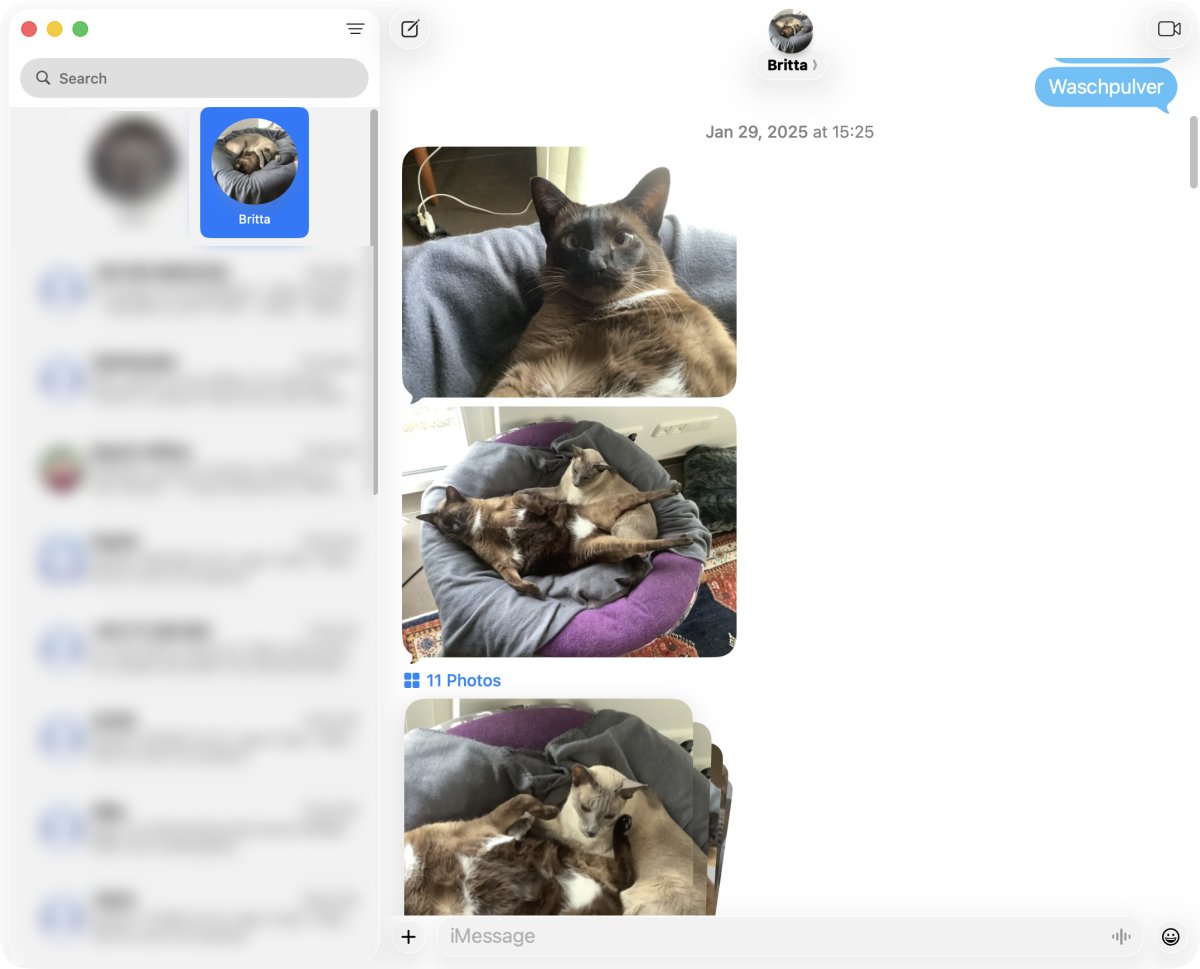 A long Messages conversation with mixed text and attachments