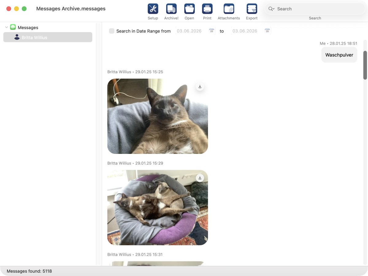 MAX Messages mit der archivierten langen Unterhaltung