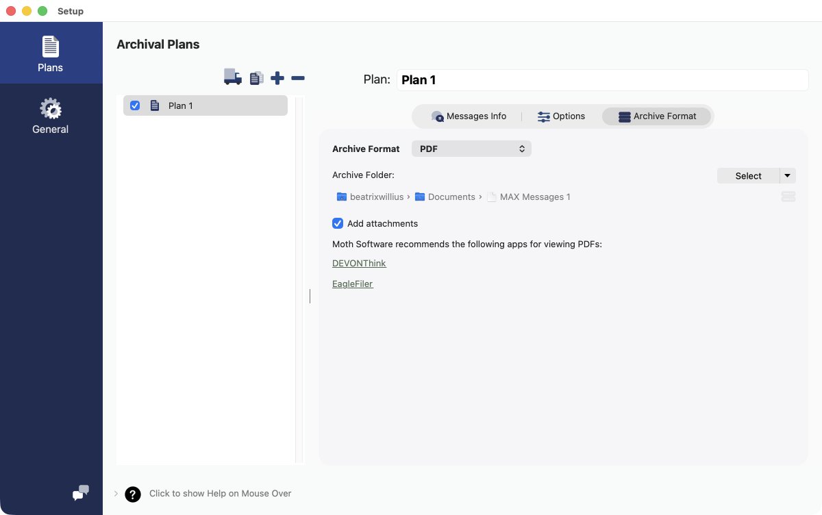MAX Messages direct PDF export setting or result