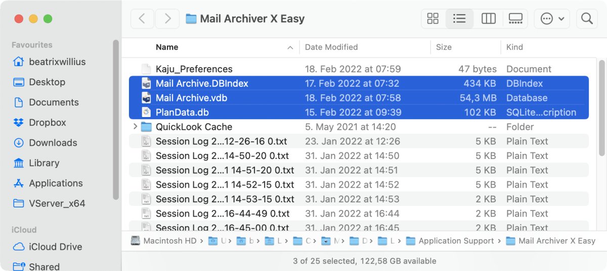 Mail Archiver-Dateien im Finder