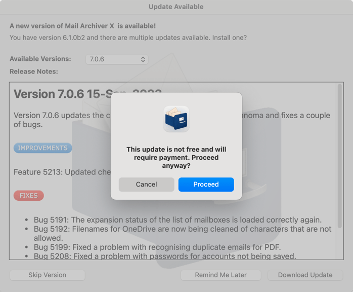 Warning in update checker that update is paid