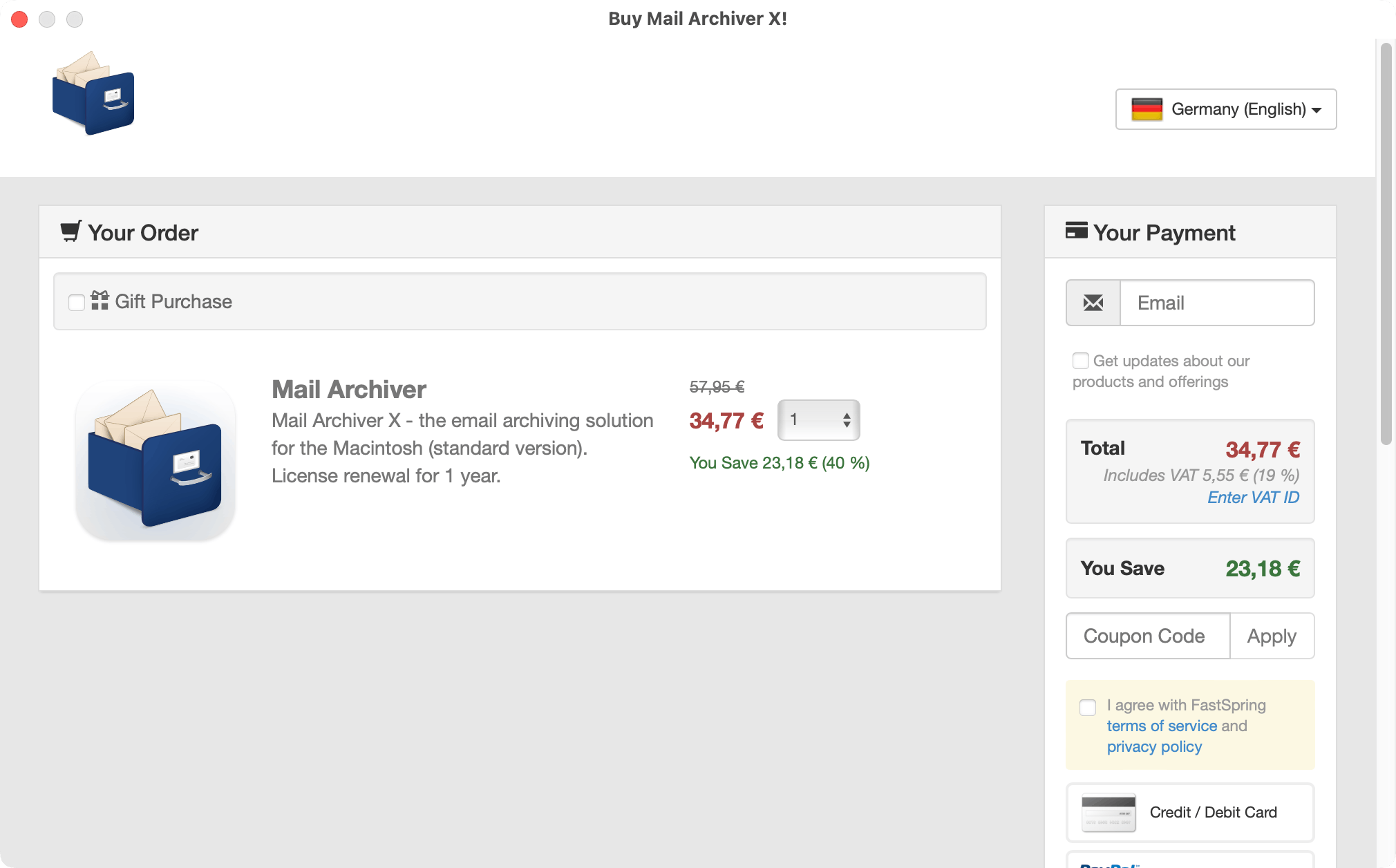 Purchase window for update