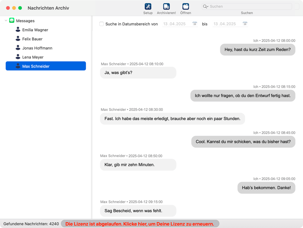Hauptfenster mit Warnung, daß die Lizenz abgelaufen ist