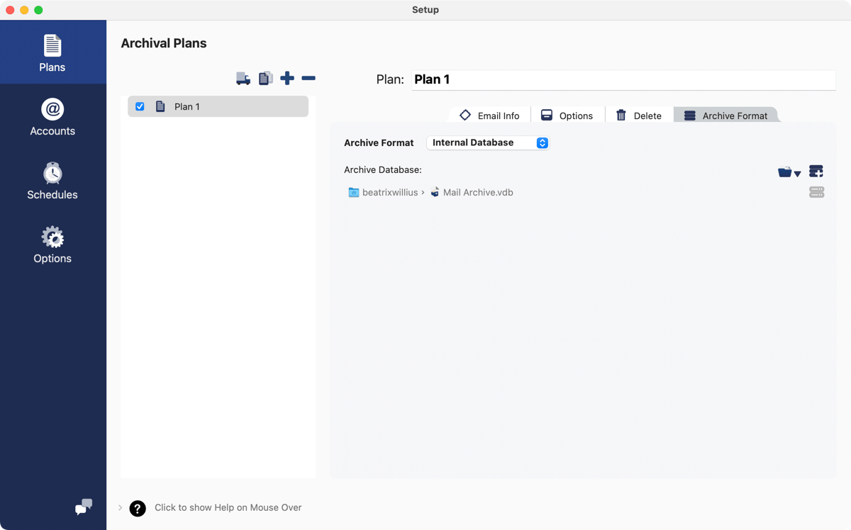 Set the location of the archive