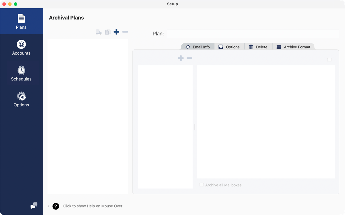 Configure archiving in the Setup