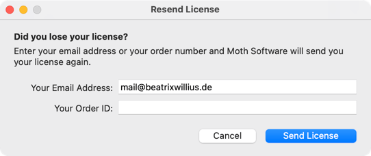 Resend license window