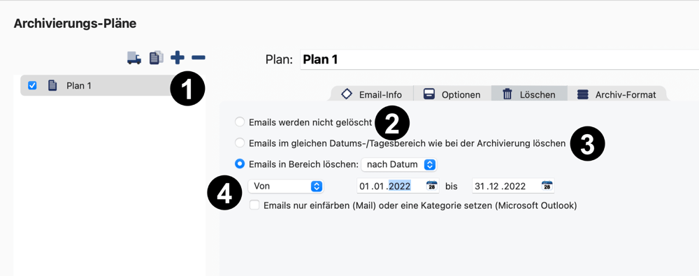 Optionale Löschung von Emails